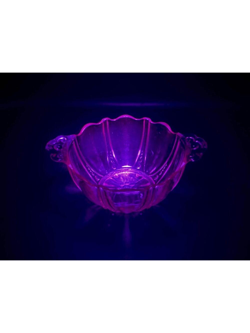 Anchor Hocking “Oyster & Pearl” Pink Depression Glass Handled Bowl - UV Reactive